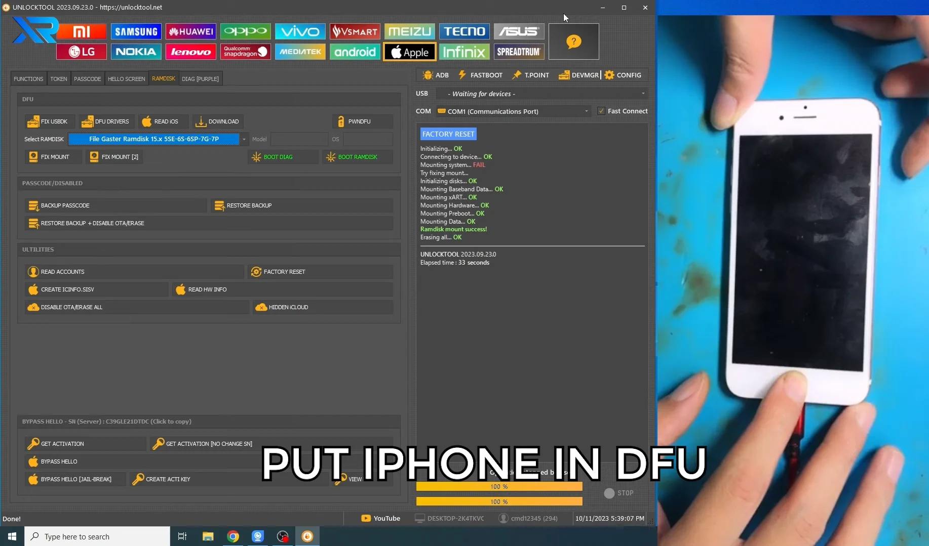 Bước 11: Đưa iPhone vào DFU lần 2 chuẩn bị Restore Backup