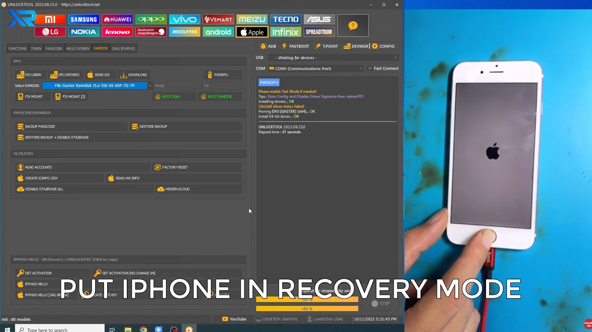 Bước 2: Mở UnlockTool đưa iPhone vào Recovery Mode để bypass iCloud