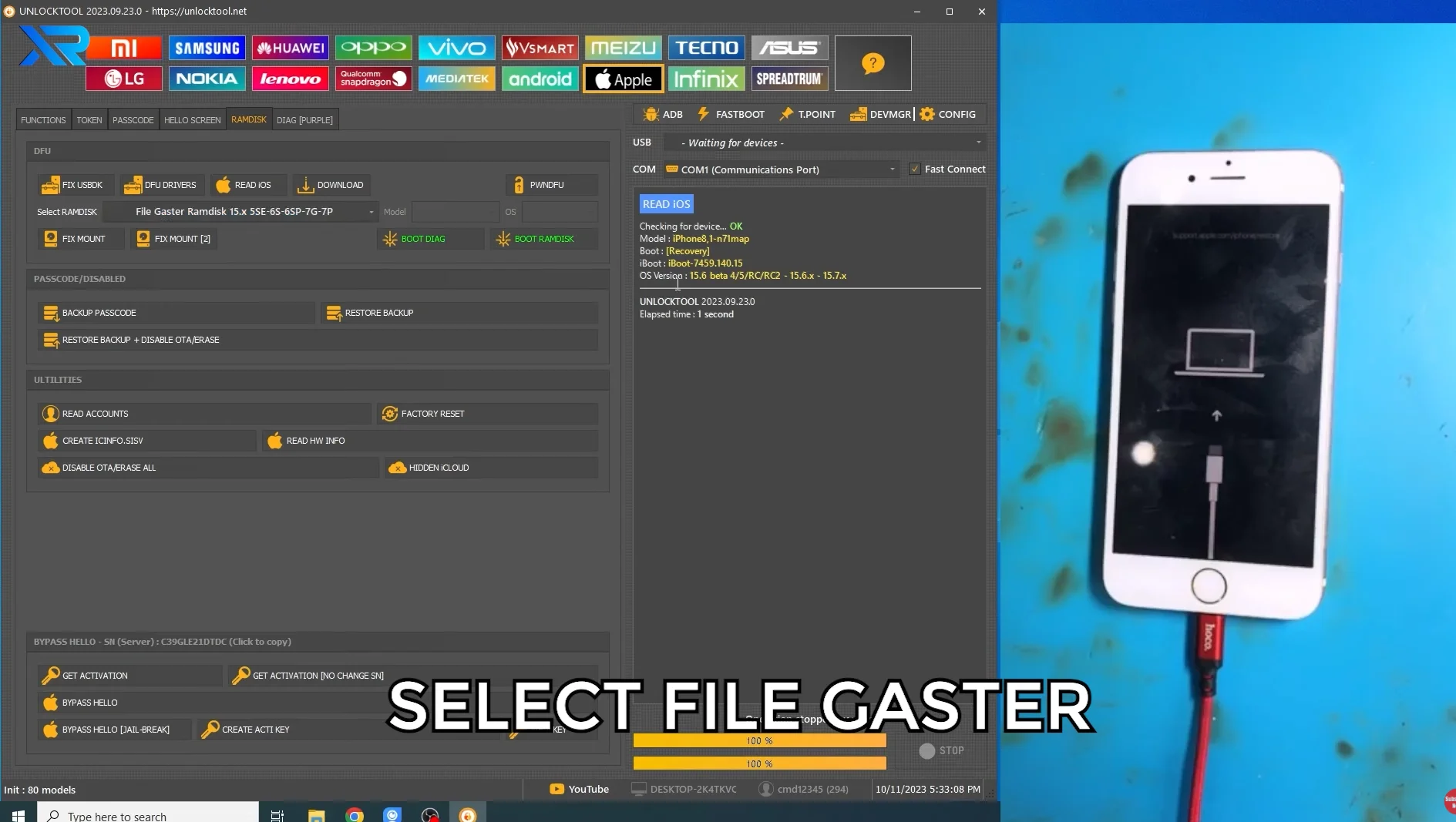 Bước 4: Select file Gaster và Read iOS — xác nhận iPhone 6s iOS 15.6