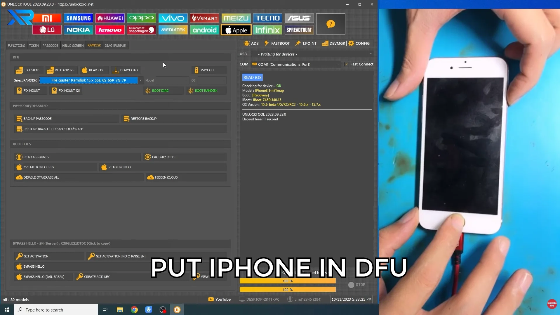 Bước 5: Đưa iPhone vào chế độ DFU — màn hình đen sẵn sàng exploit