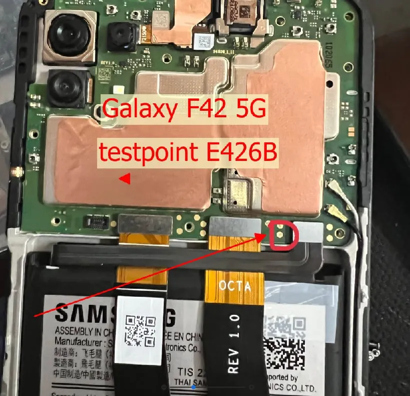 Test point EDL 9008 Samsung Galaxy F42 5G (SM-E426B) - Vị trí chập test point trên mainboard