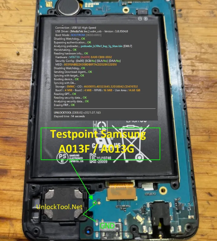 Test point EDL 9008 Samsung Galaxy A01 Core (SM-A013F) - Vị trí chập test point trên mainboard