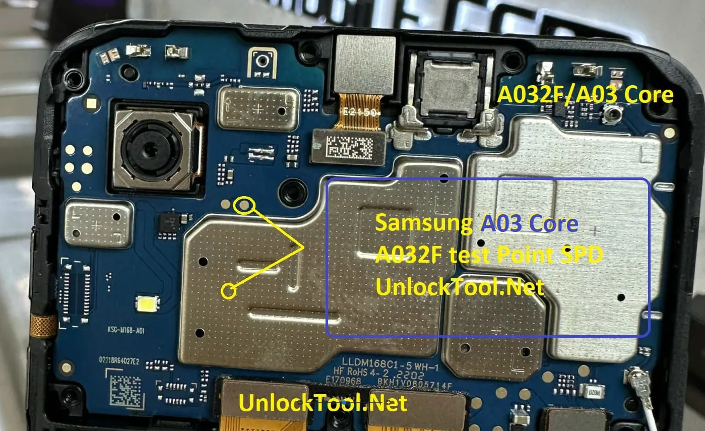 Test point EDL 9008 Samsung Galaxy A03 Core (SM-A032F) - Vị trí chập test point trên mainboard