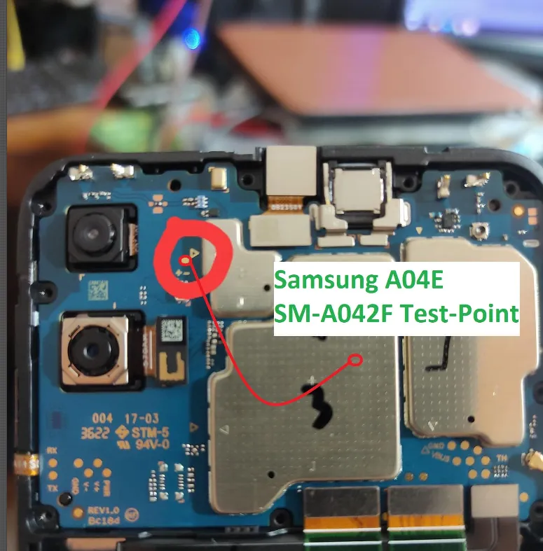 Test point EDL 9008 Samsung Galaxy A04 (SM-A042F) - Vị trí chập test point trên mainboard