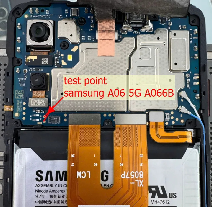 Test point EDL 9008 Samsung Galaxy A06 (SM-A066B) - Vị trí chập test point trên mainboard