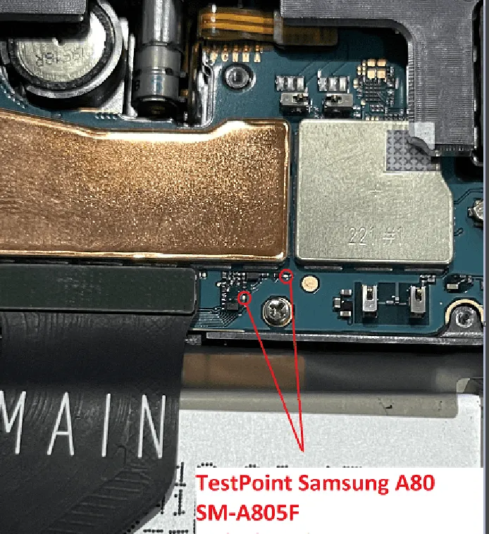 Test point EDL 9008 Samsung Galaxy A08 (SM-A085F) - Vị trí chập test point trên mainboard