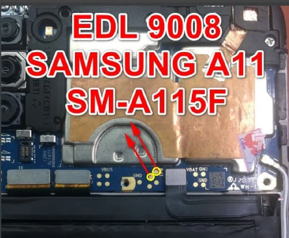 Test point EDL 9008 Samsung Galaxy A11 (SM-A115F) - Vị trí chập test point trên mainboard