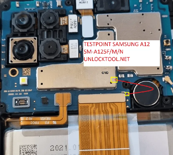 Test point EDL 9008 Samsung Galaxy A12 (SM-A125F) - Vị trí chập test point trên mainboard