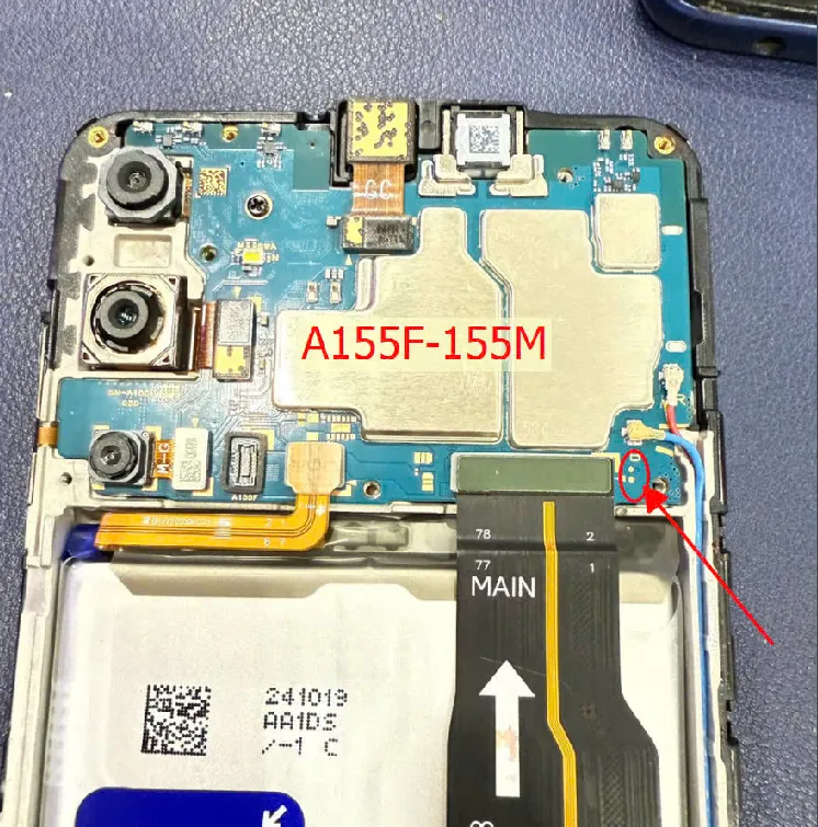 Test point EDL 9008 Samsung Galaxy A15 (SM-A155F) - Vị trí chập test point trên mainboard