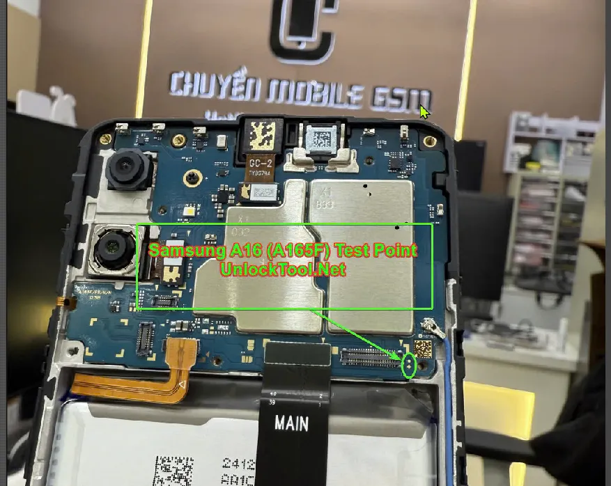 Test point EDL 9008 Samsung Galaxy A16 (SM-A165F) - Vị trí chập test point trên mainboard