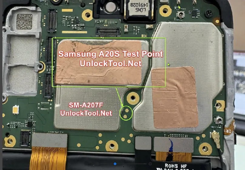 Test point EDL 9008 Samsung Galaxy A20s (SM-A207F) - Vị trí chập test point trên mainboard