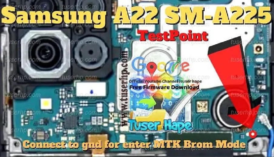 Test point EDL 9008 Samsung Galaxy A22 (SM-A225F) - Vị trí chập test point trên mainboard