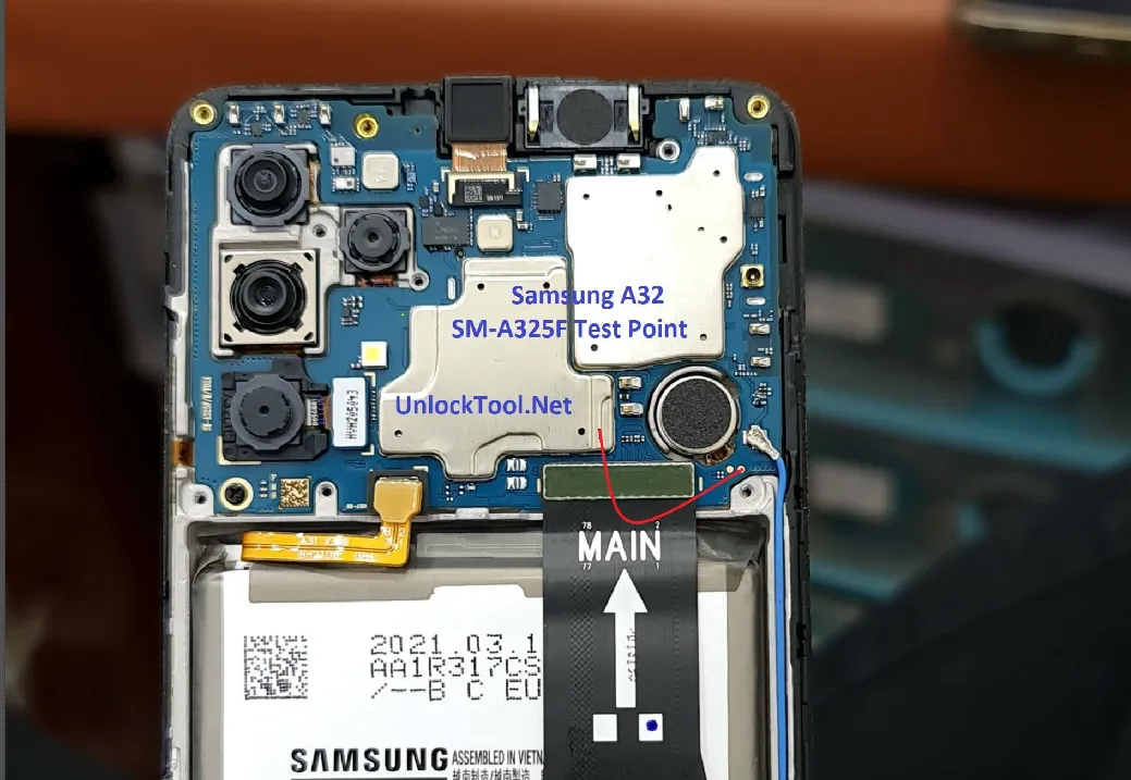 Test point EDL 9008 Samsung Galaxy A32 (SM-A325F) - Vị trí chập test point trên mainboard