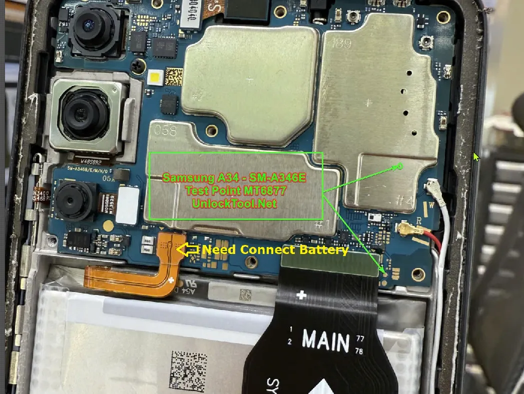 Test point EDL 9008 Samsung Galaxy A34 (SM-A346E) - Vị trí chập test point trên mainboard