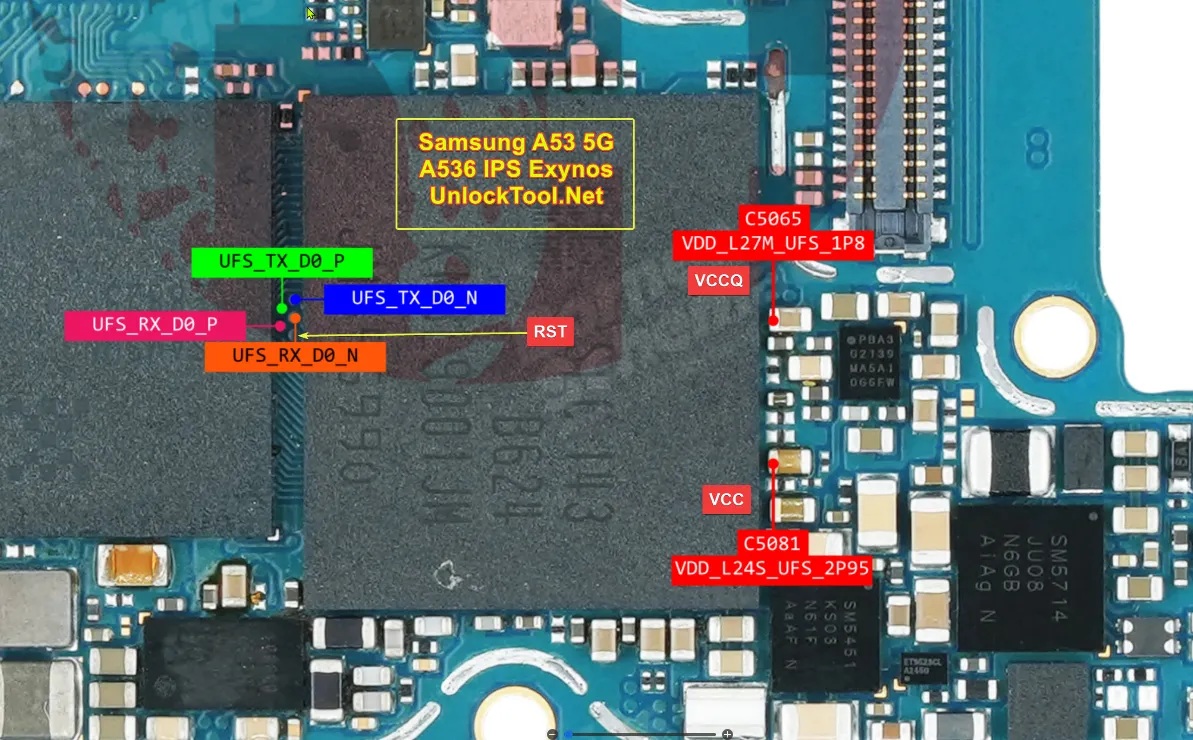Test point EDL 9008 Samsung Galaxy A53 (SM-A536) - Vị trí chập test point trên mainboard