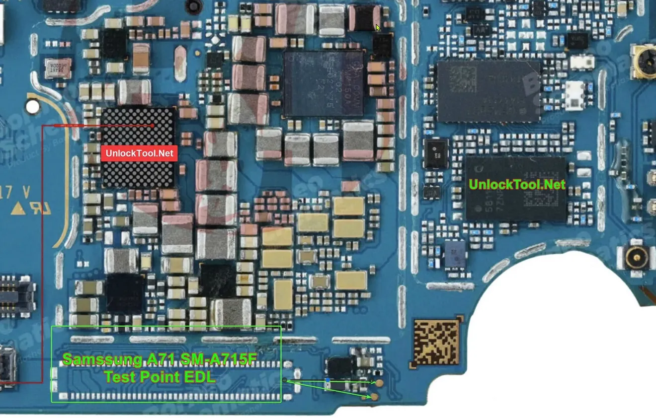 Test point EDL 9008 Samsung Galaxy A71 (SM-A715F) - Vị trí chập test point trên mainboard