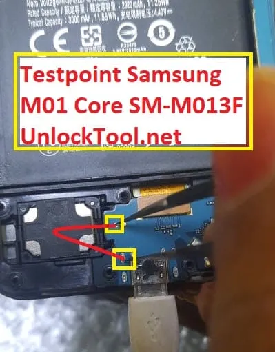 Test point EDL 9008 Samsung Galaxy M01 Core (SM-M013F) - Vị trí chập test point trên mainboard