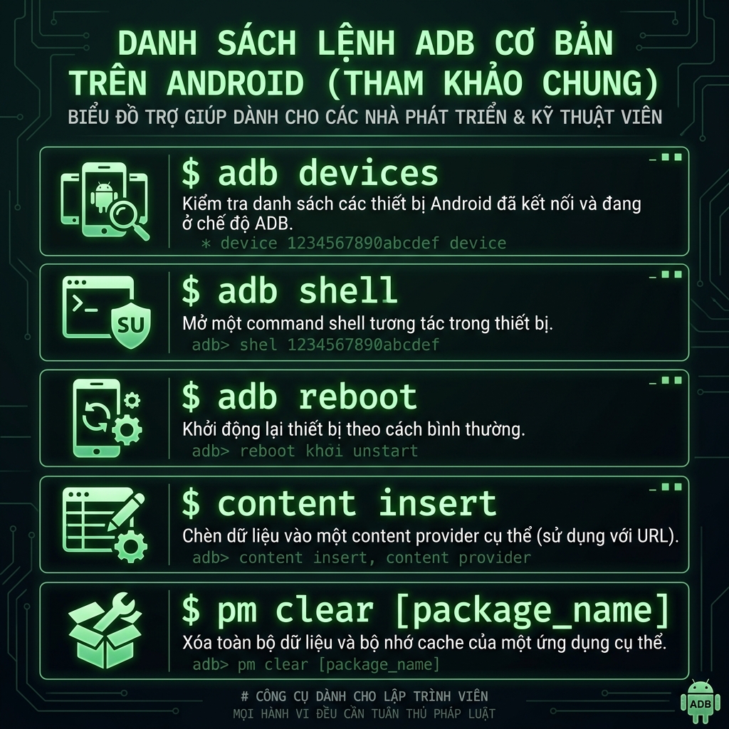 Cheat sheet lệnh ADB xóa FRP bypass Google Account