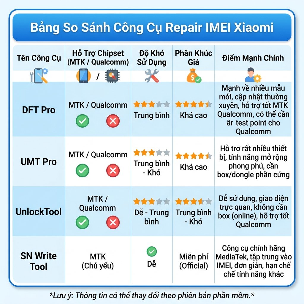 So sánh DFT Pro với các tool repair IMEI Xiaomi