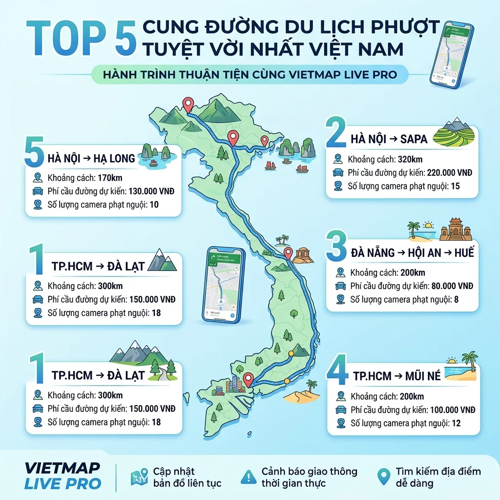 Vietmap dẫn đường du lịch tự lái - top 5 cung đường đẹp nhất Việt Nam 2026