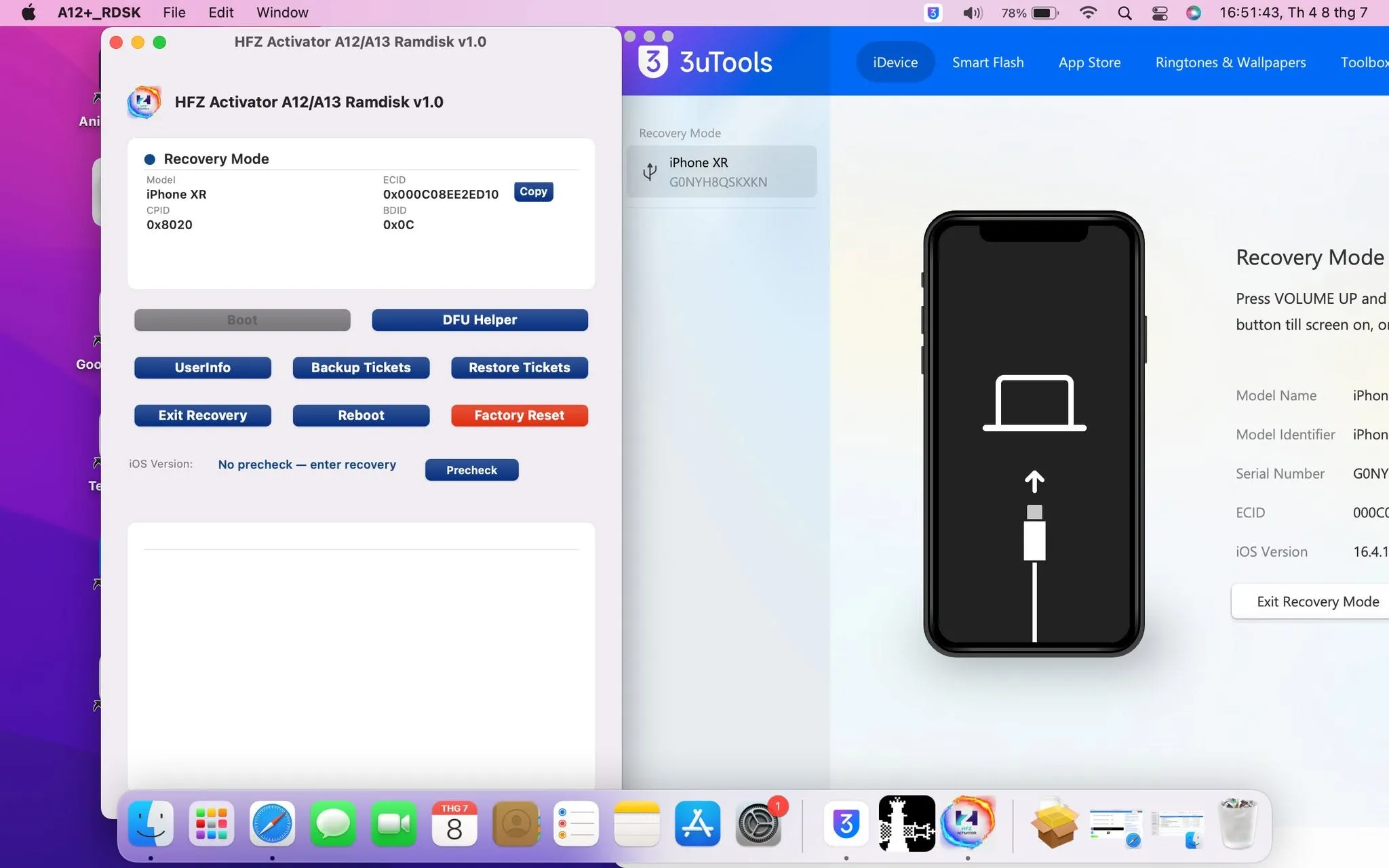 Kết nối iPhone với Mac — hiển thị Recovery Mode trên 3uTools