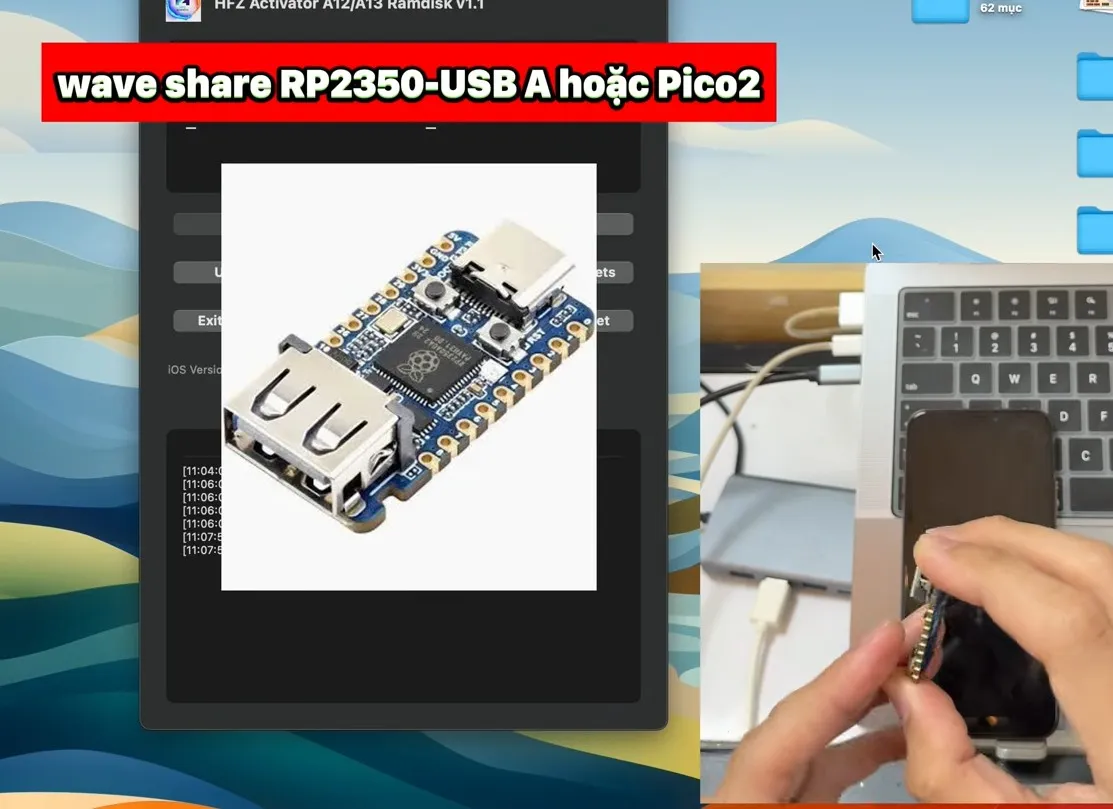 Board Waveshare RP2350-USB A dùng để bypass passcode iPhone