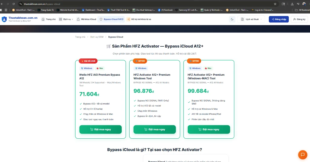 Các gói giá active HFZ Activator trên website