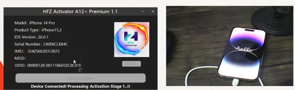 Giao diện chạy tiến trình kích hoạt Stage 1