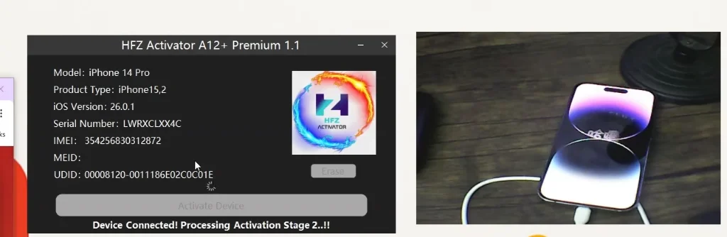 Giao diện chạy tiến trình kích hoạt Stage 2