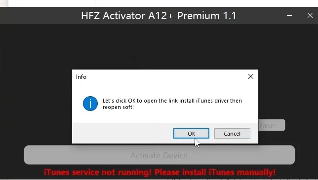 Lỗi thiếu driver iTunes trên HFZ Activator