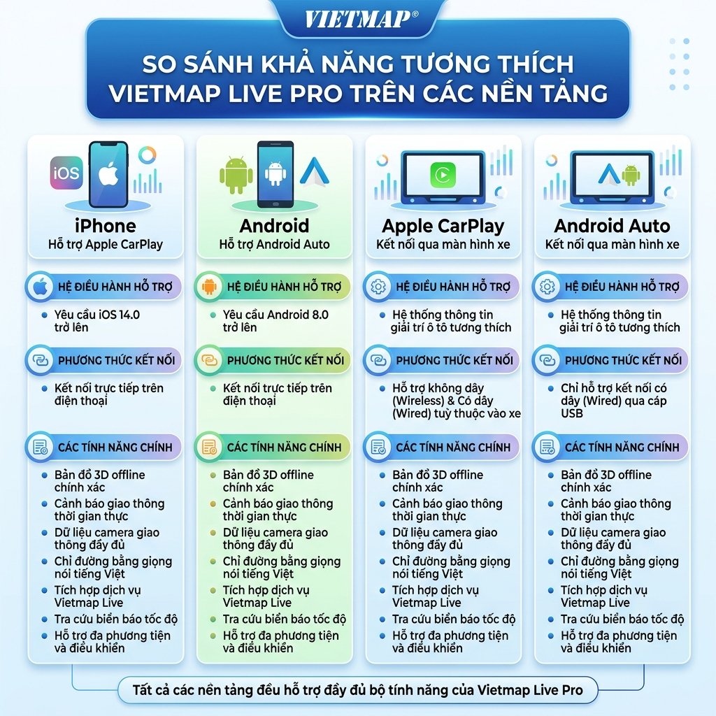 Các nền tảng hỗ trợ Vietmap Live Pro - iPhone Android CarPlay