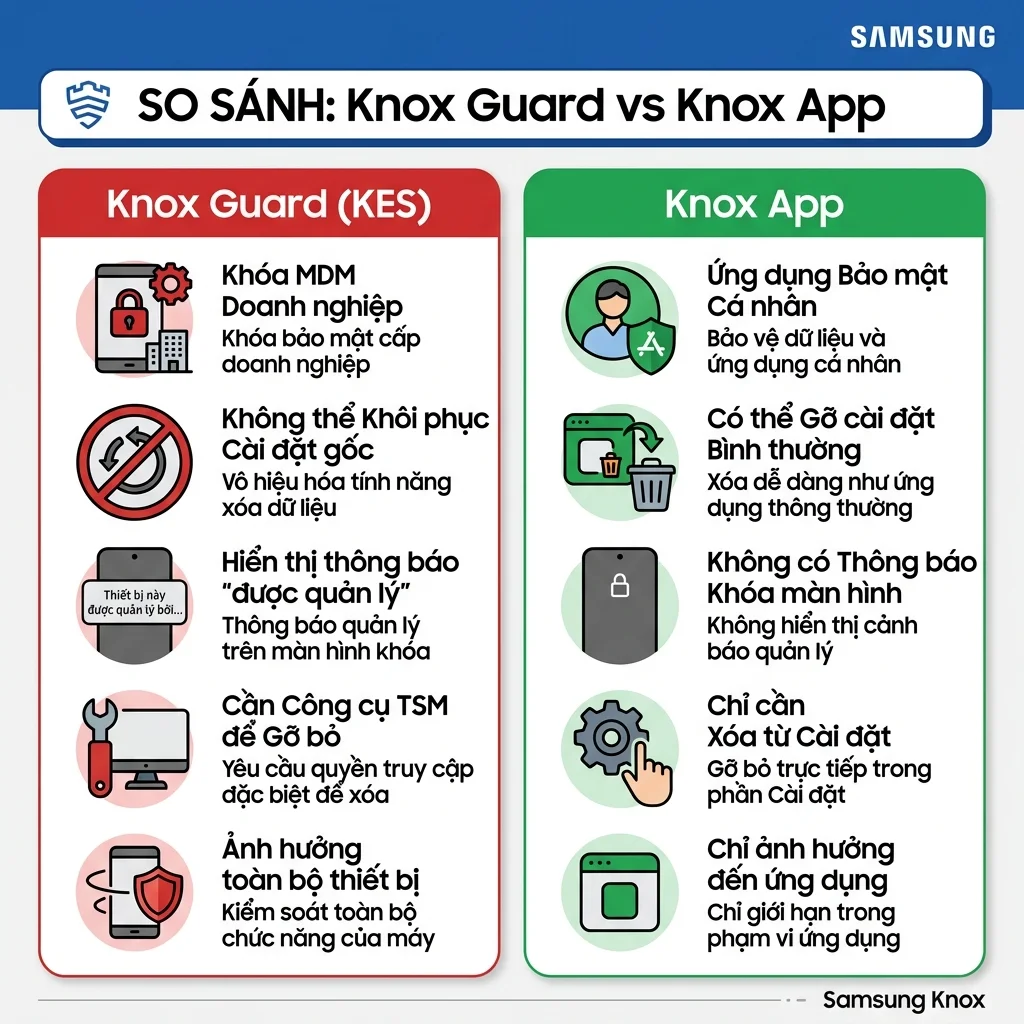 So sánh Knox Guard vs Knox App Samsung 2026