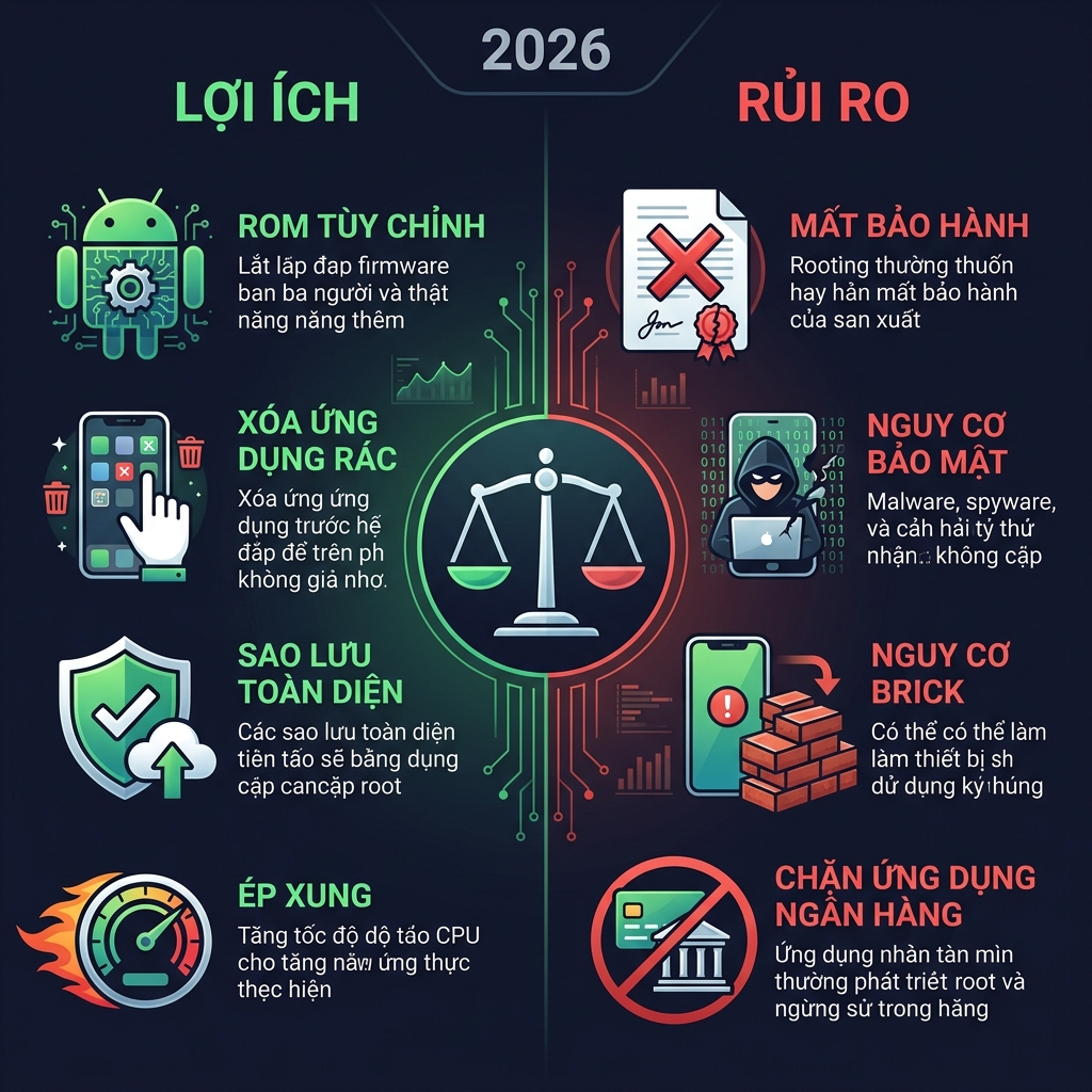 Lợi ích và rủi ro khi root Android 2026