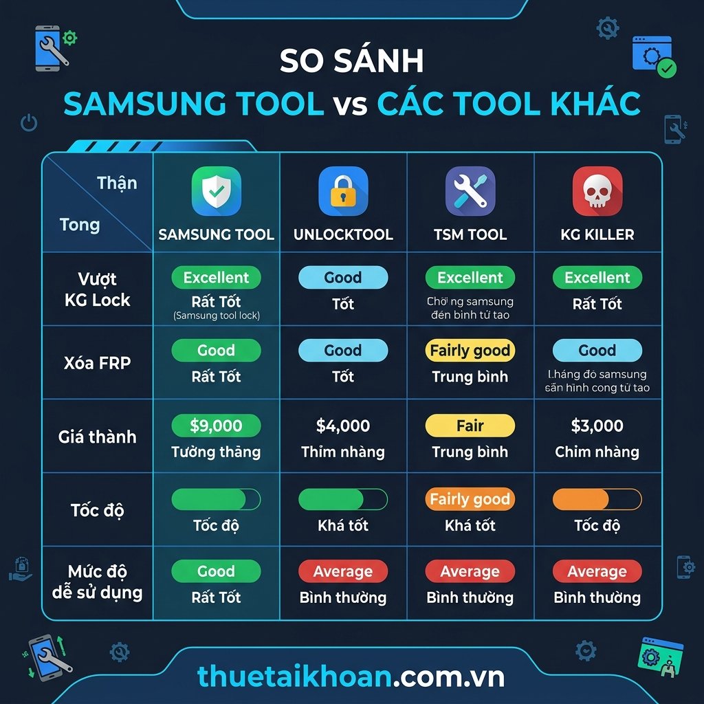 So sánh Samsung Tool với UnlockTool TSM Tool KG Killer 2026
