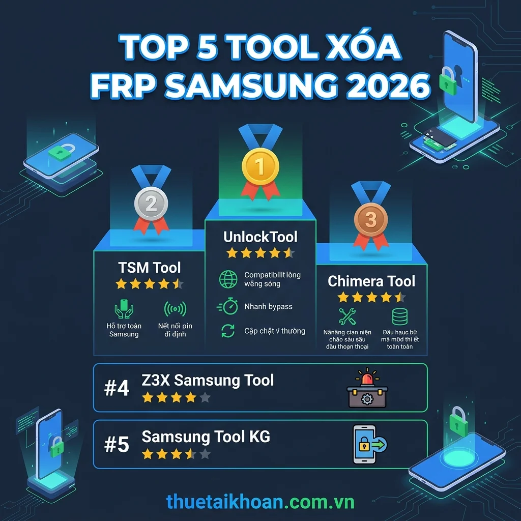 Top 5 tool xóa FRP Samsung tốt nhất 2026 - bảng xếp hạng