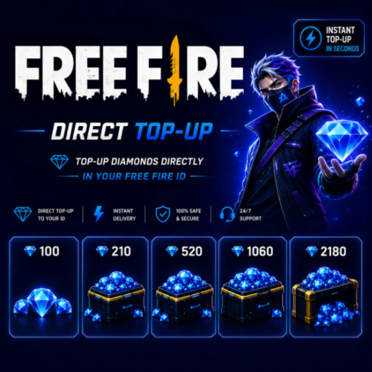 Free Fire100 OR 100 + 10 Diamond ][ DIRECT TOP-UP ] (Auto Api) ✨